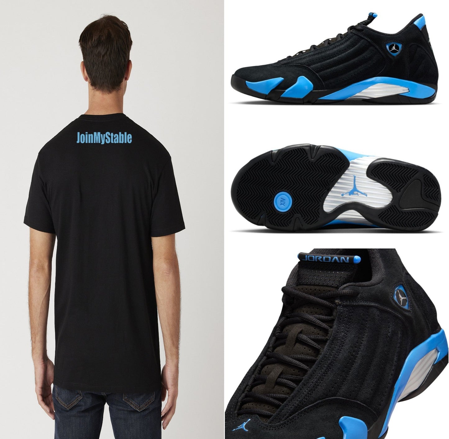 Men's Black And Baby Blue JMS Across The Chest JoinMyStable Pigtail Short Sleeve T-shirt