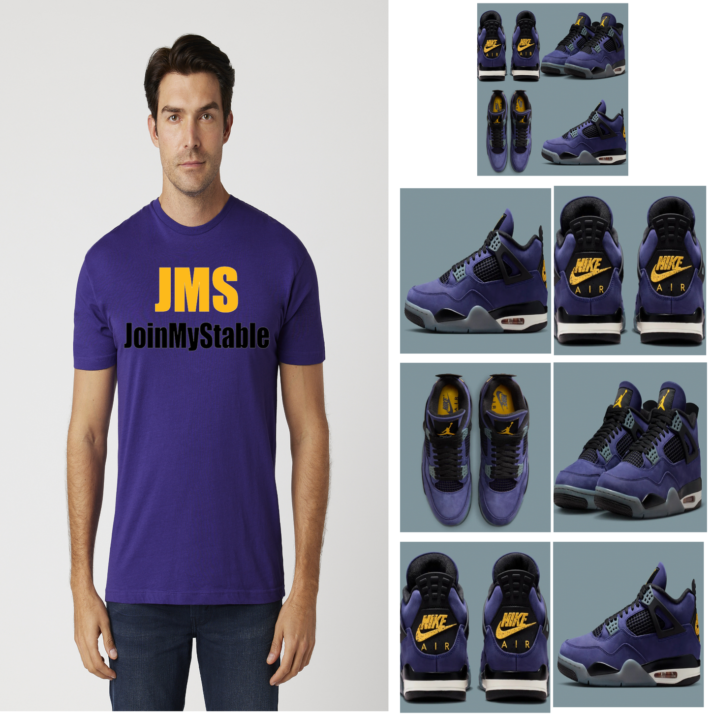 JMS JoinMyStable T-shirt In Purple Mustard Yellow And Black Jordan 4's Retro Lakers Match