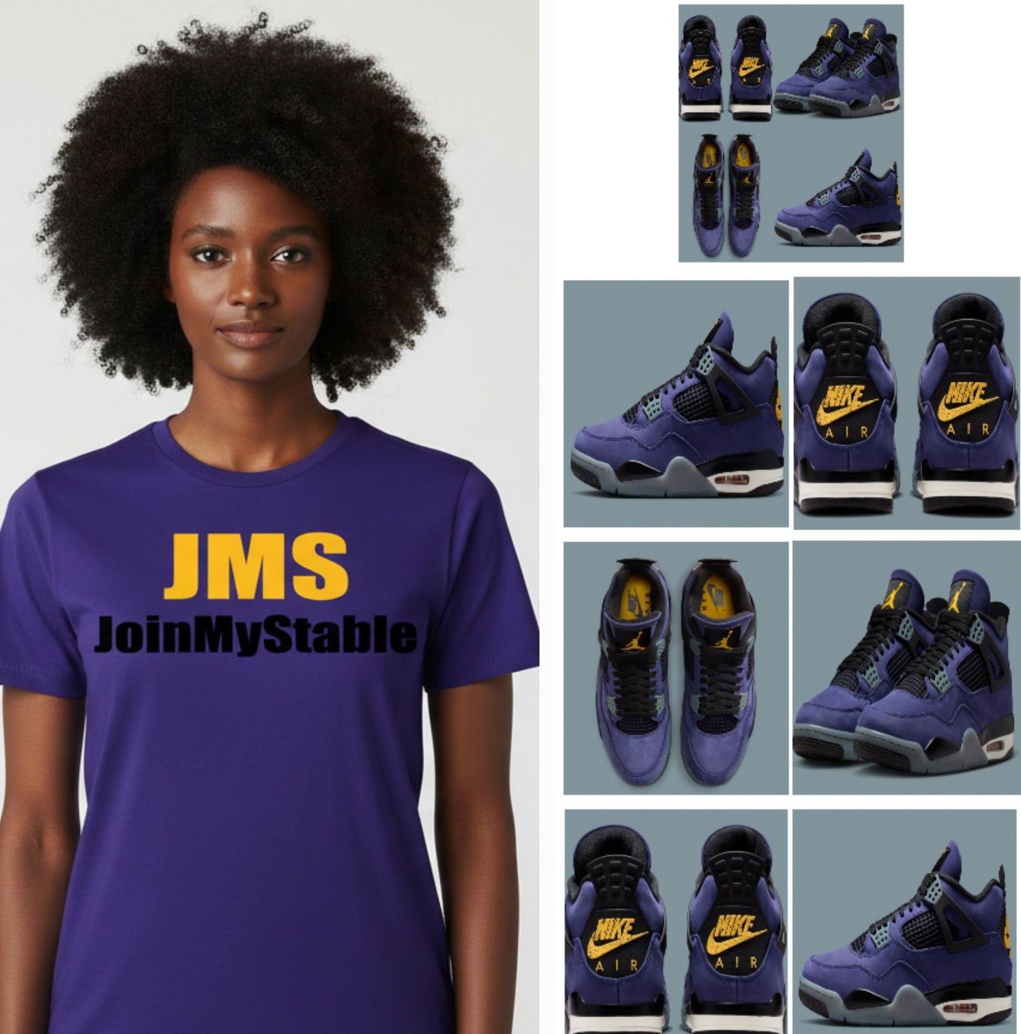 JMS JoinMyStable T-shirt In Purple Mustard Yellow And Black Jordan 4's Retro Lakers Match