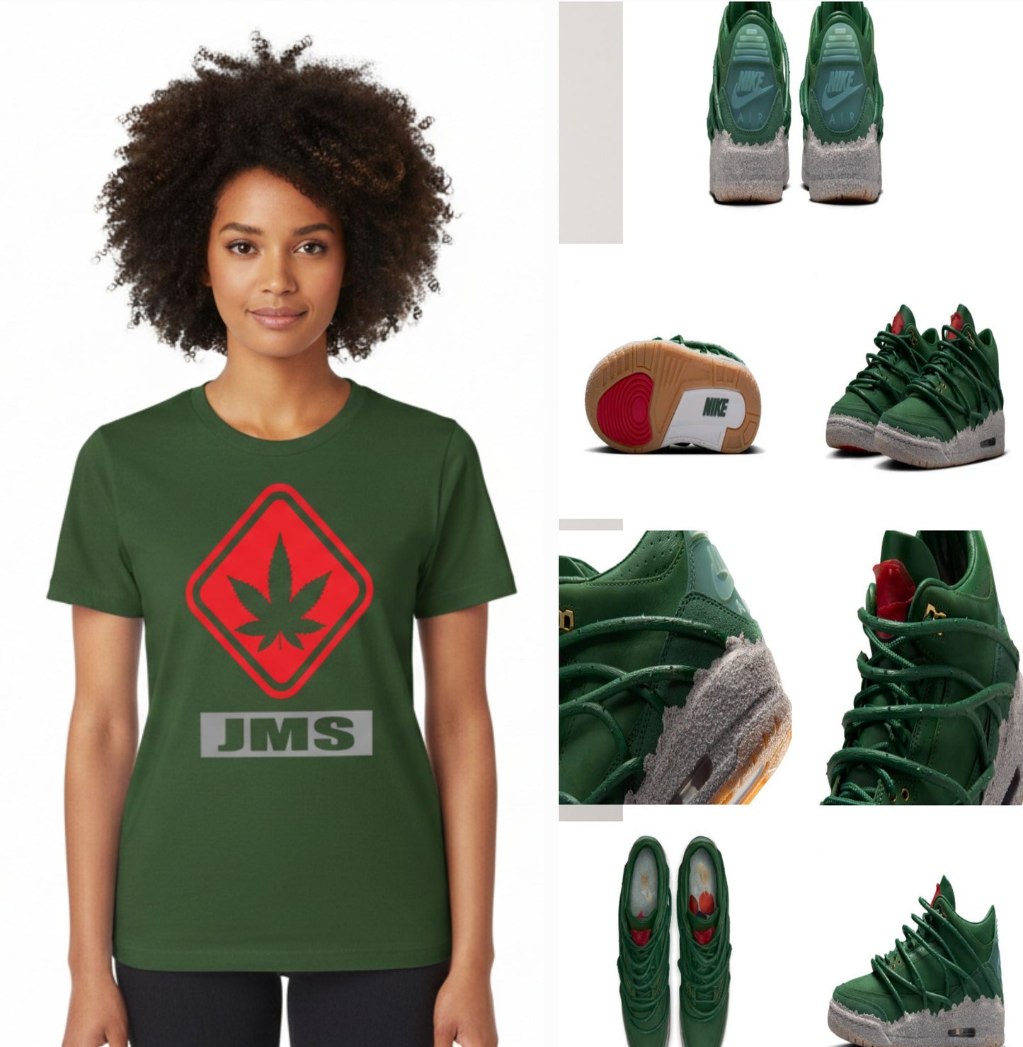 JMS Hazardous Marijuana Stamp T-Shirt In Forest Green Red And Grey