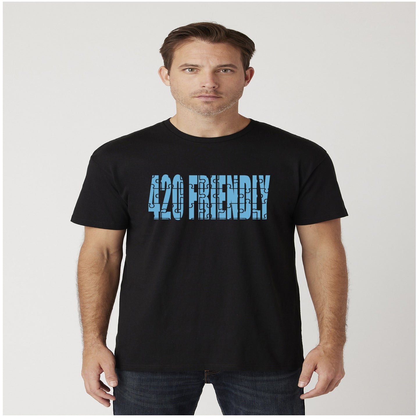 420 Friendly JMS Marijuana Leaf JoinMyStable Pigtail Puzzle Design T-shirt In Black And Baby Blue