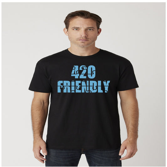 420 Friendly Stacked JMS Marijuana Leaf JoinMyStable Pigtail Puzzle Design T-shirt In Black And Baby Blue