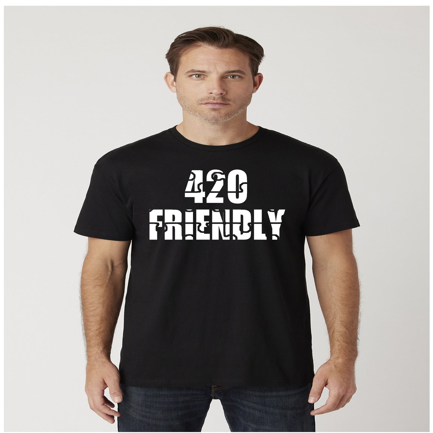 420 Friendly Stacked JMS Marijuana Leaf JoinMyStable Pigtail Puzzle Design T-shirt In Black And White