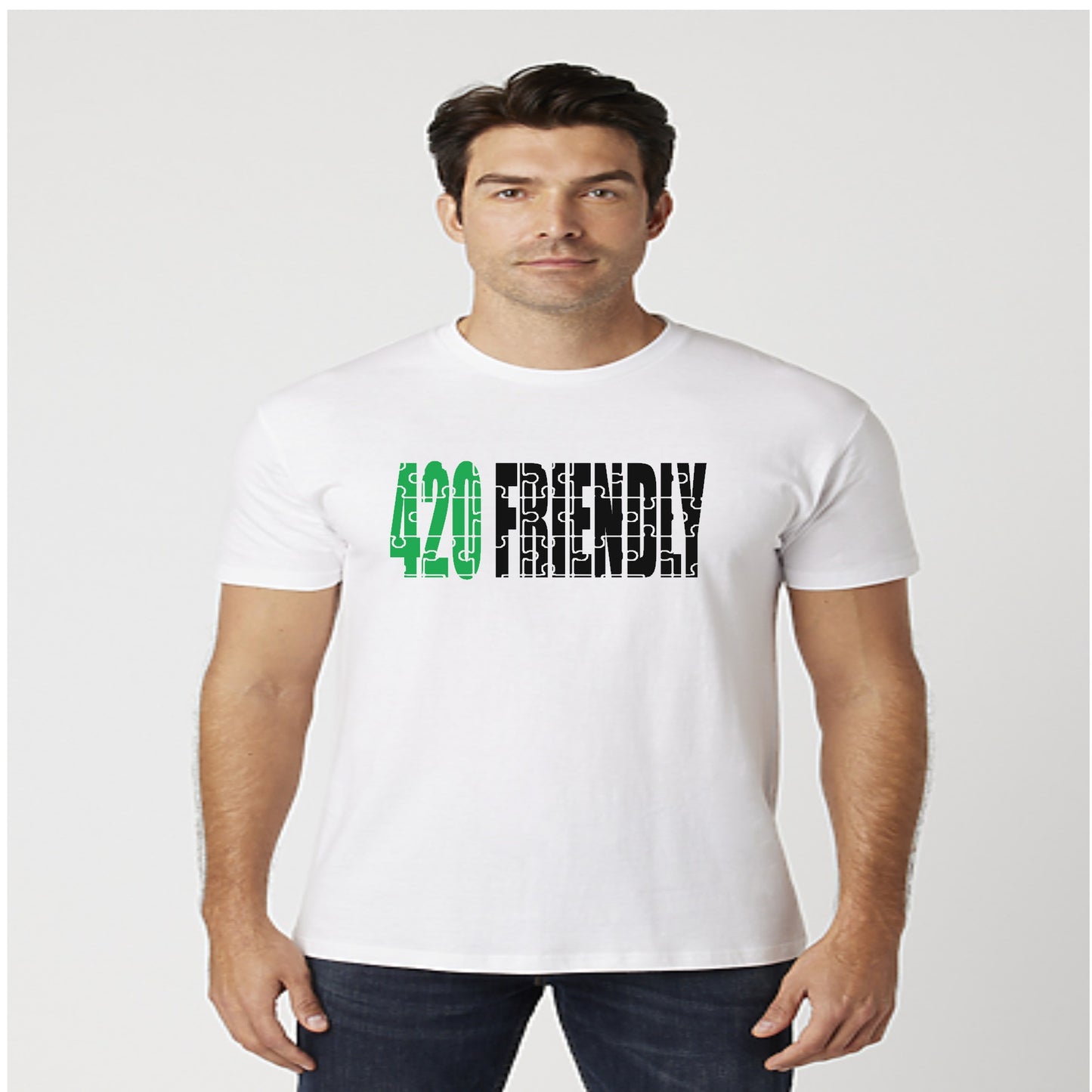 420 Friendly JMS Marijuana Leaf JoinMyStable Pigtail Puzzle Design T-shirt In White Green And Black