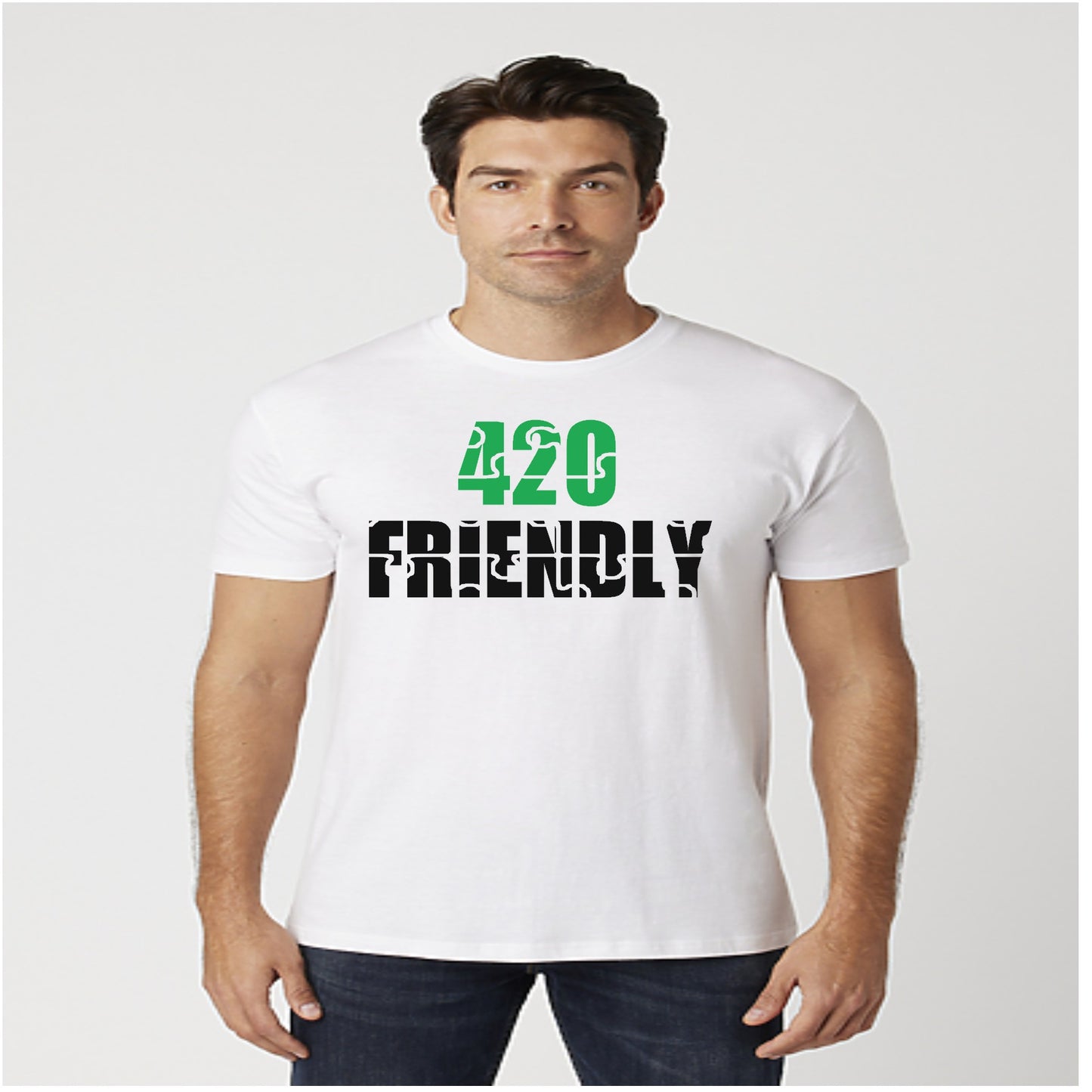 420 Friendly Stacked JMS Marijuana Leaf JoinMyStable Pigtail Puzzle Design T-shirt In White Green And Black