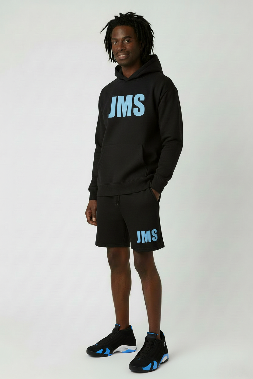 Black JMS fit with Jordan 14 University Blue
