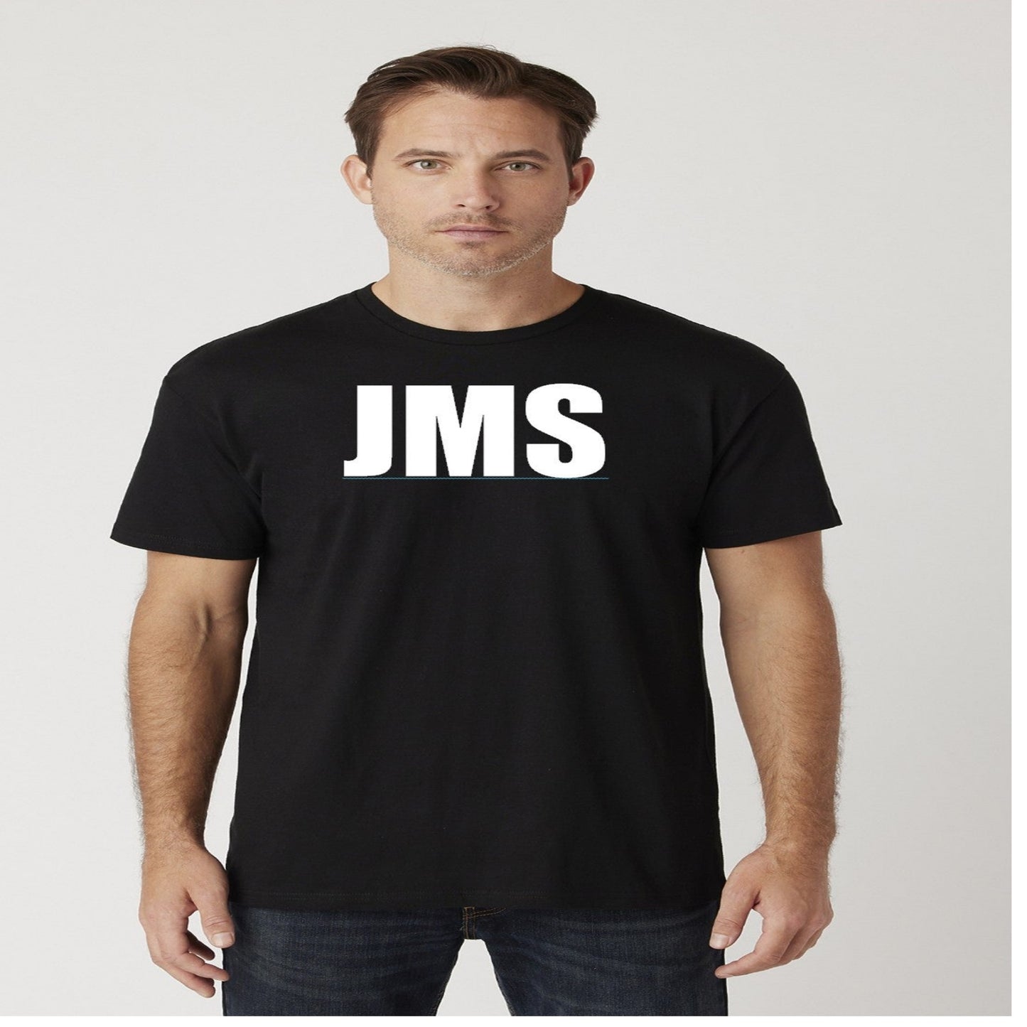Men's Black And White JMS Across The Chest JoinMyStable Pigtail Short Sleeve T-shirt