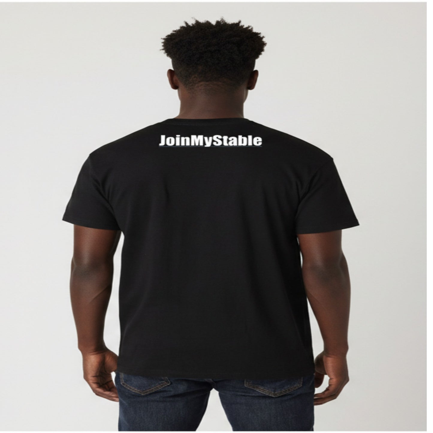 Men's Black And White JMS Across The Chest JoinMyStable Pigtail Short Sleeve T-shirt
