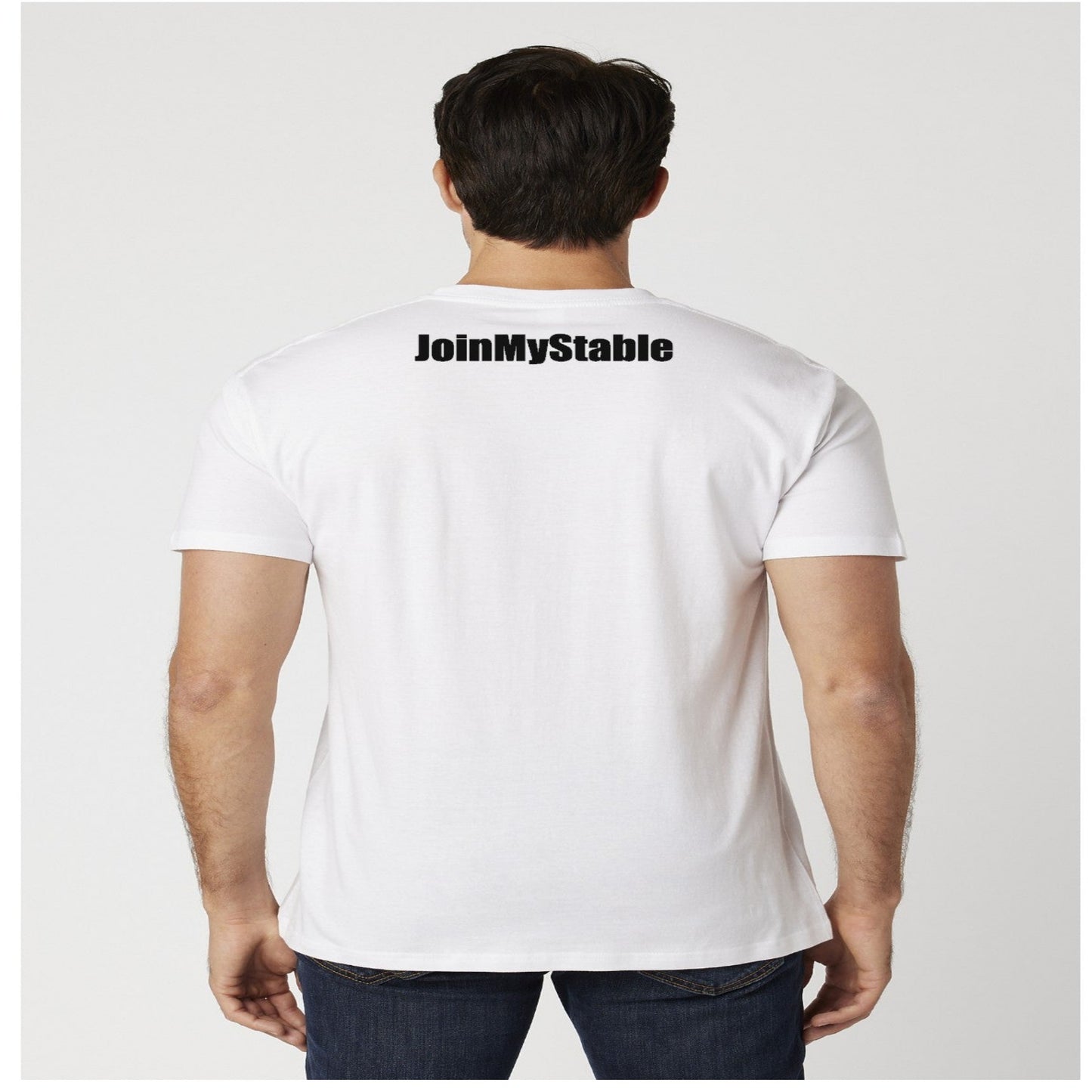Men's White And Black JMS Across The Chest JoinMyStable Pigtail Short Sleeve T-shirt