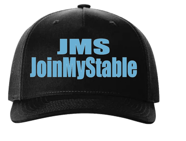 Black Hat With Baby Blue JMS And JoinMyStable Logo
