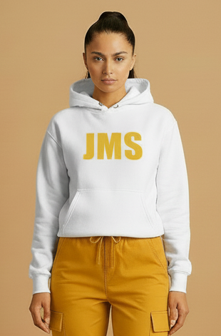 JMS Across The Chest Joinmystable Pigtail White And Mustard Yellow Hoodie