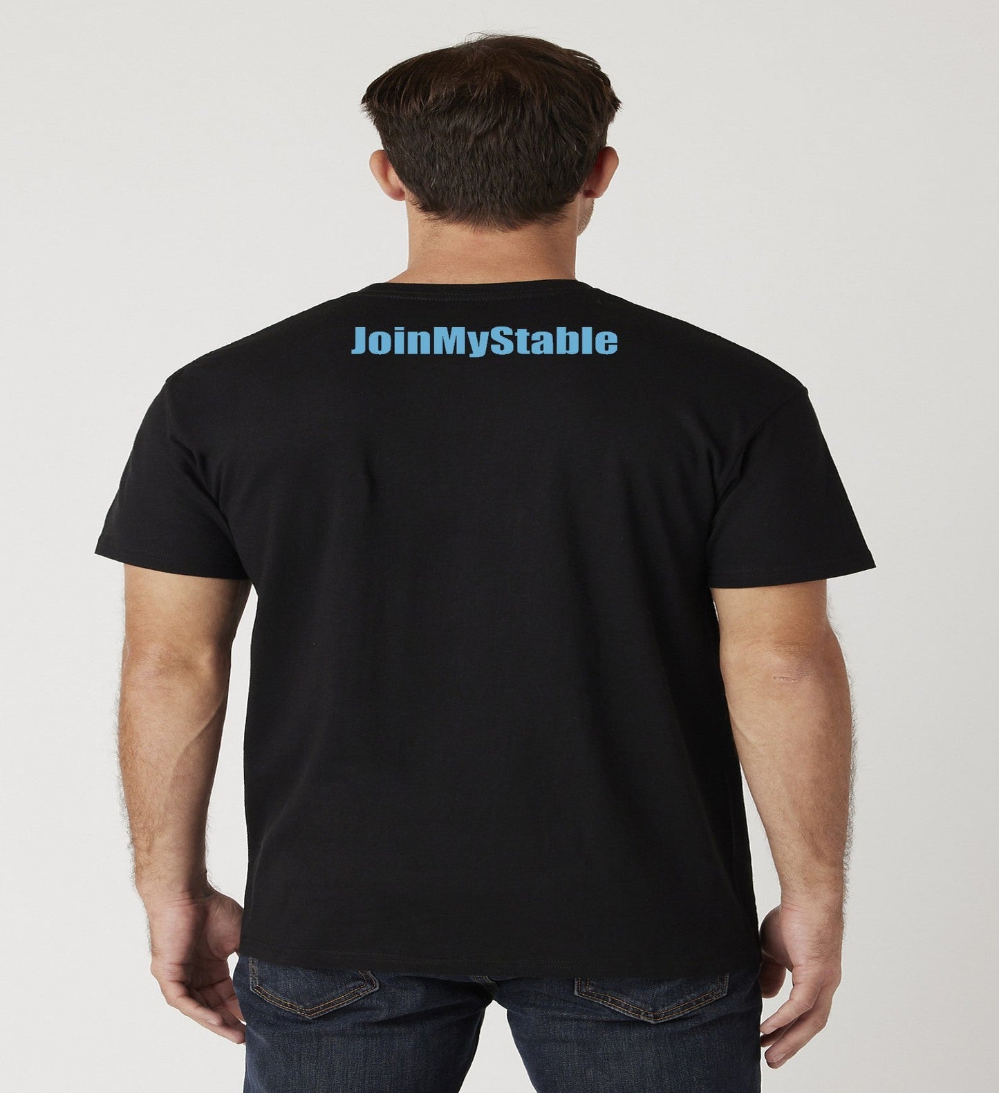 Men's Black And Baby Blue JMS Across The Chest JoinMyStable Pigtail Short Sleeve T-shirt
