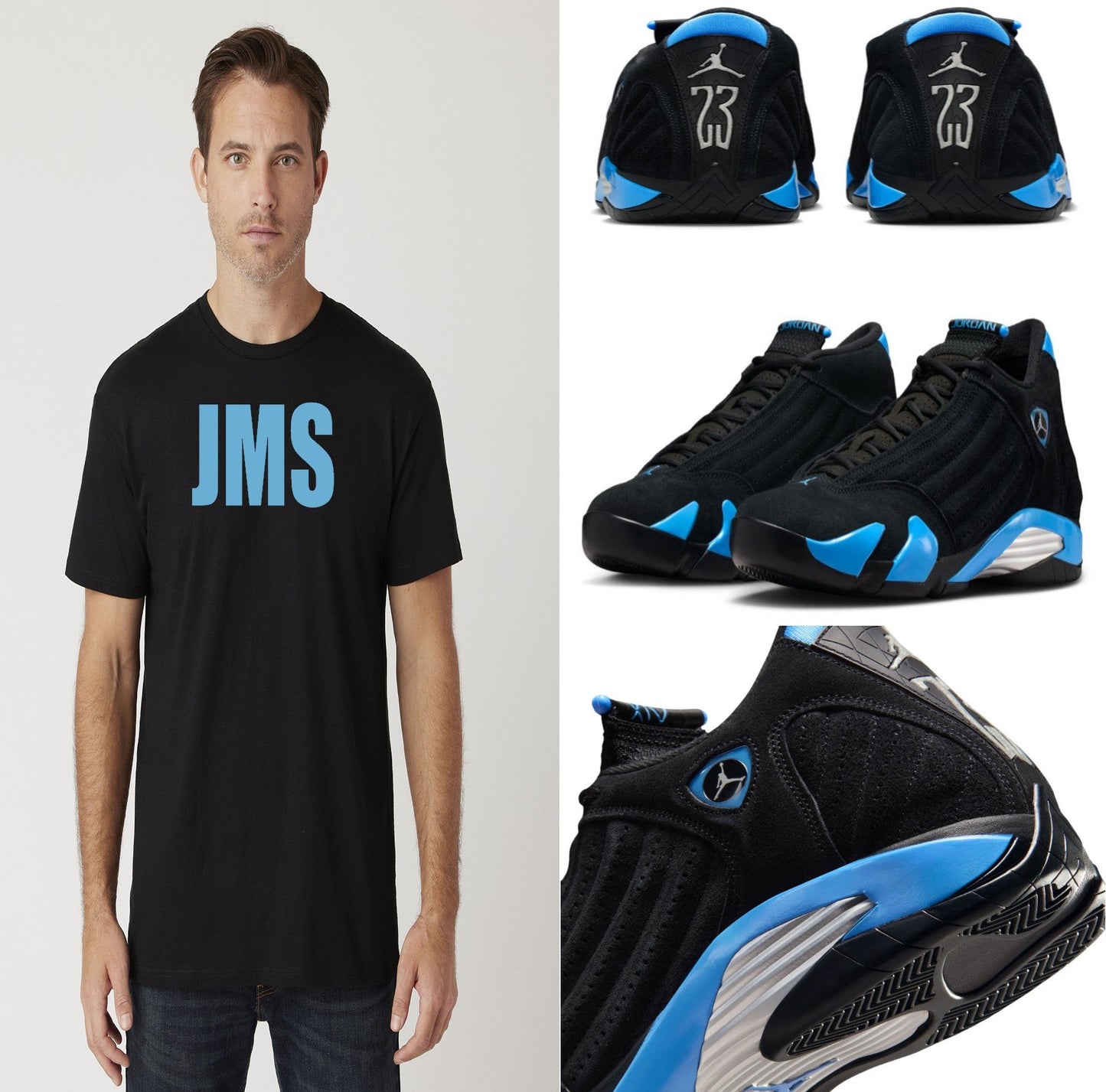 Men's Black And Baby Blue JMS Across The Chest JoinMyStable Pigtail Short Sleeve T-shirt