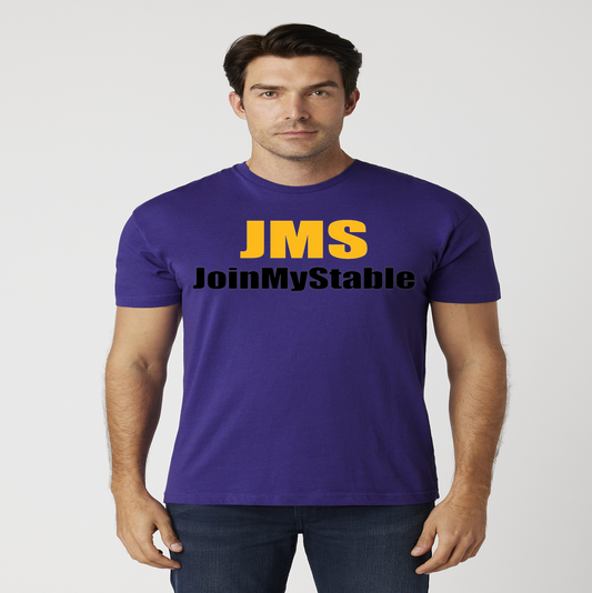 JMS JoinMyStable T-shirt In Purple Mustard Yellow And Black Jordan 4's Retro Lakers Match