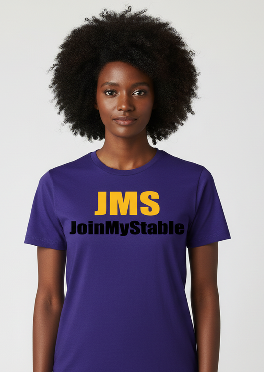 JMS JoinMyStable T-shirt In Purple Mustard Yellow And Black Jordan 4's Retro Lakers Match