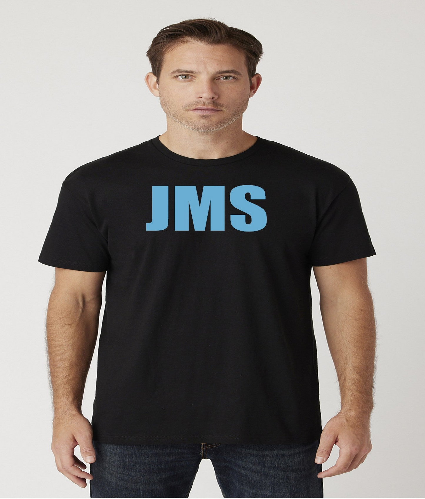 Men's Black And Baby Blue JMS Across The Chest JoinMyStable Pigtail Short Sleeve T-shirt