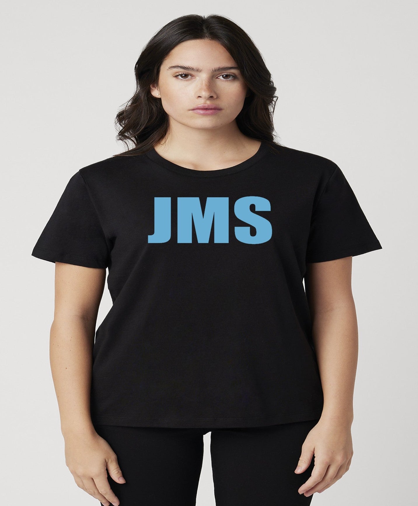 Ladies Black And Baby Blue JMS Across The Chest JoinMyStable Pigtail Short Sleeve T-shirt