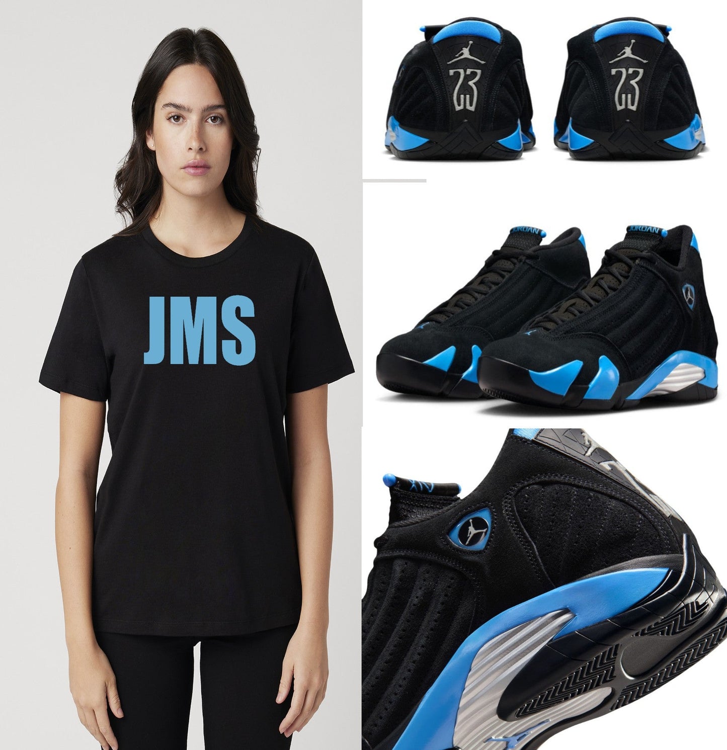 Ladies Black And Baby Blue JMS Across The Chest JoinMyStable Pigtail Short Sleeve T-shirt