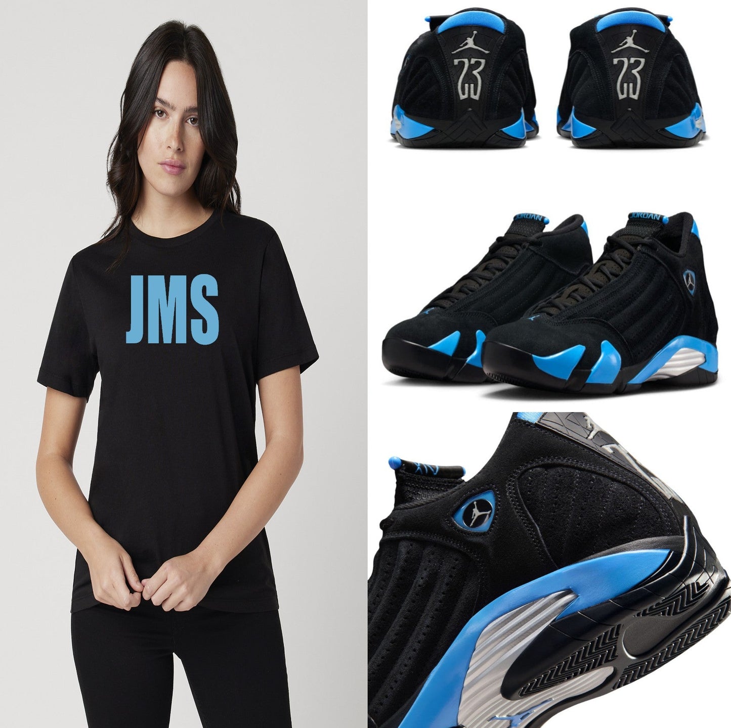 Ladies Black And Baby Blue JMS Across The Chest JoinMyStable Pigtail Short Sleeve T-shirt