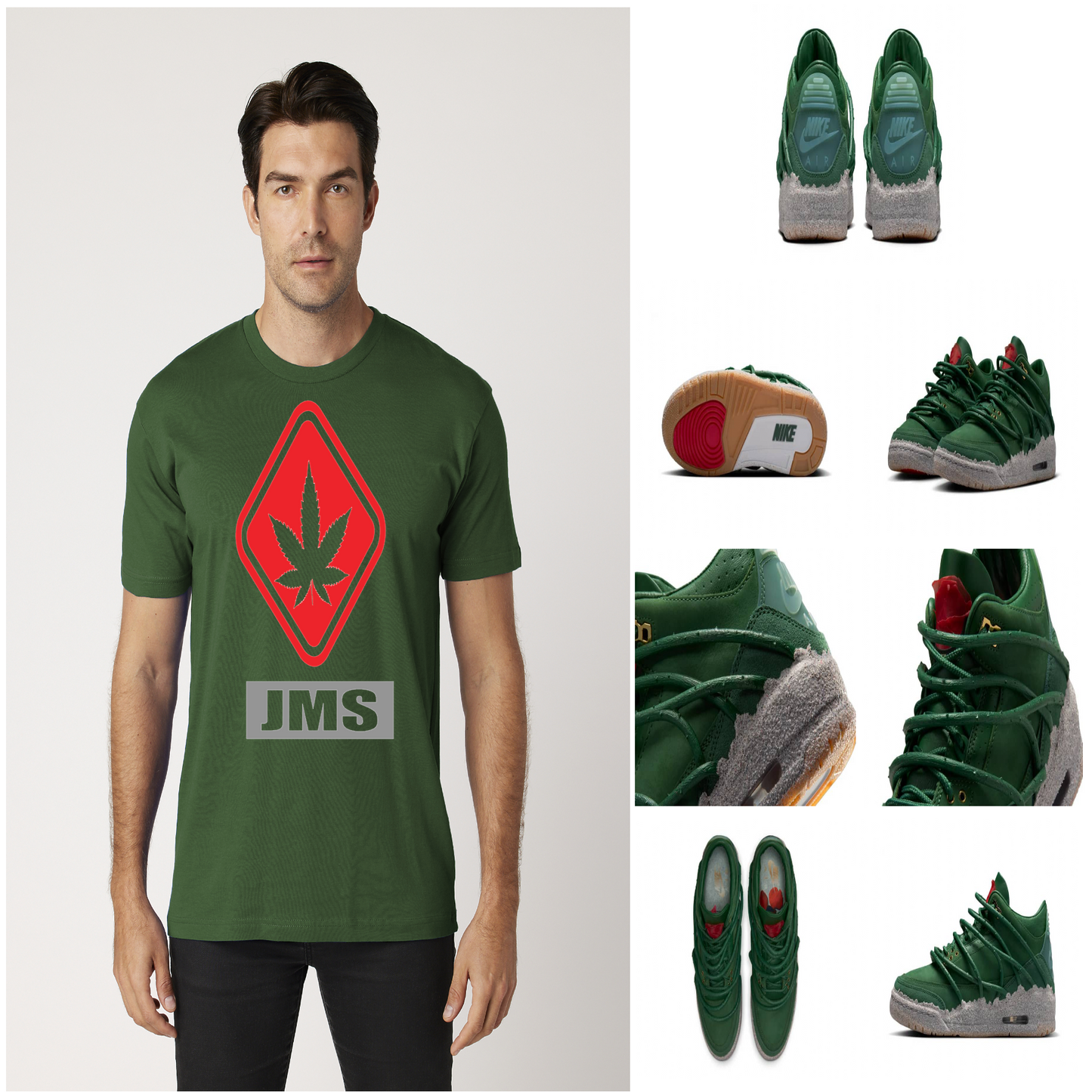 JMS Hazardous Marijuana Stamp T-Shirt In Forest Green Red And Grey