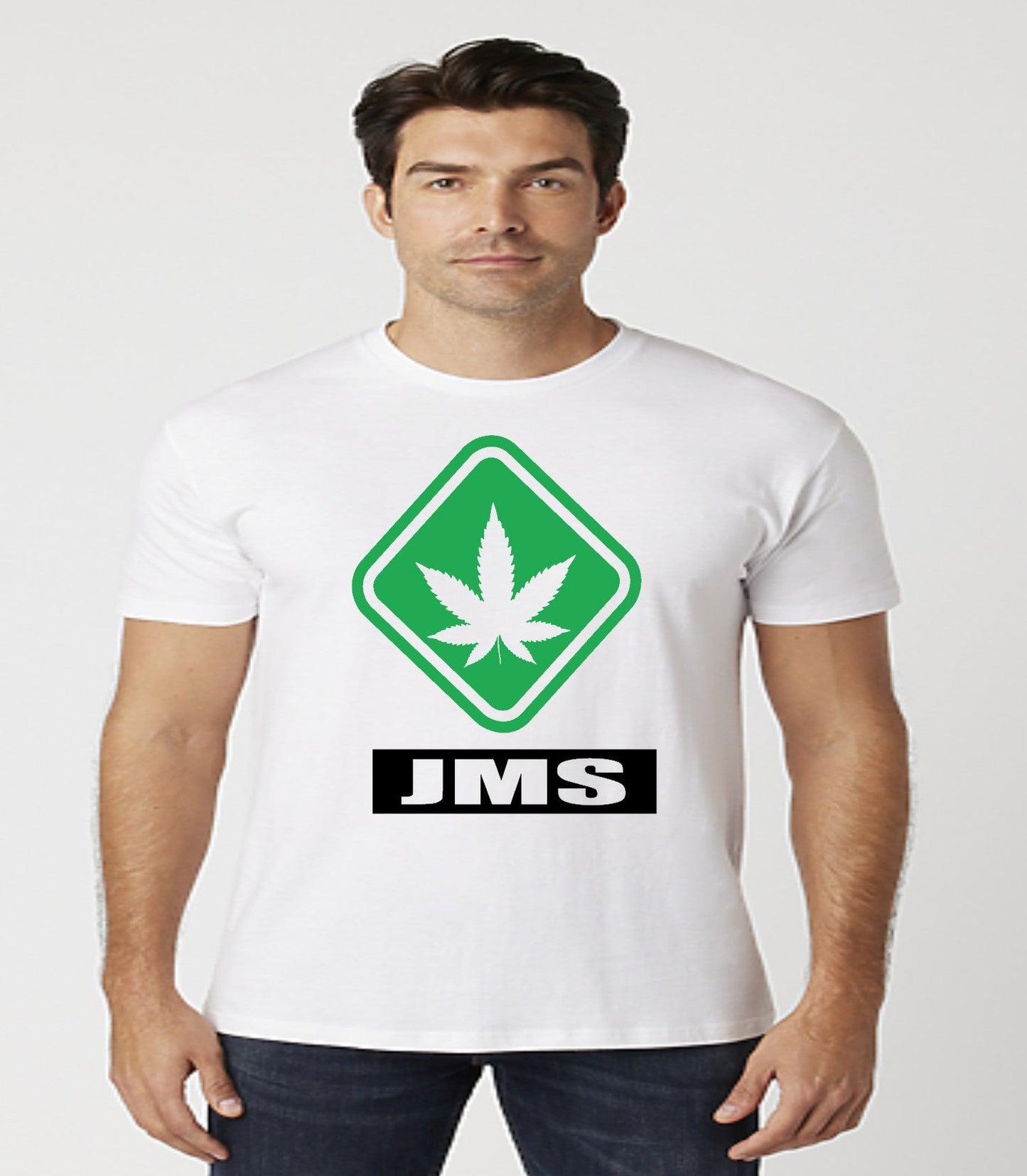 Men's JMS Hazardous Marijuana Stamp T-shirt In White Green And Black Travis Scott Jordan Jumpman Match