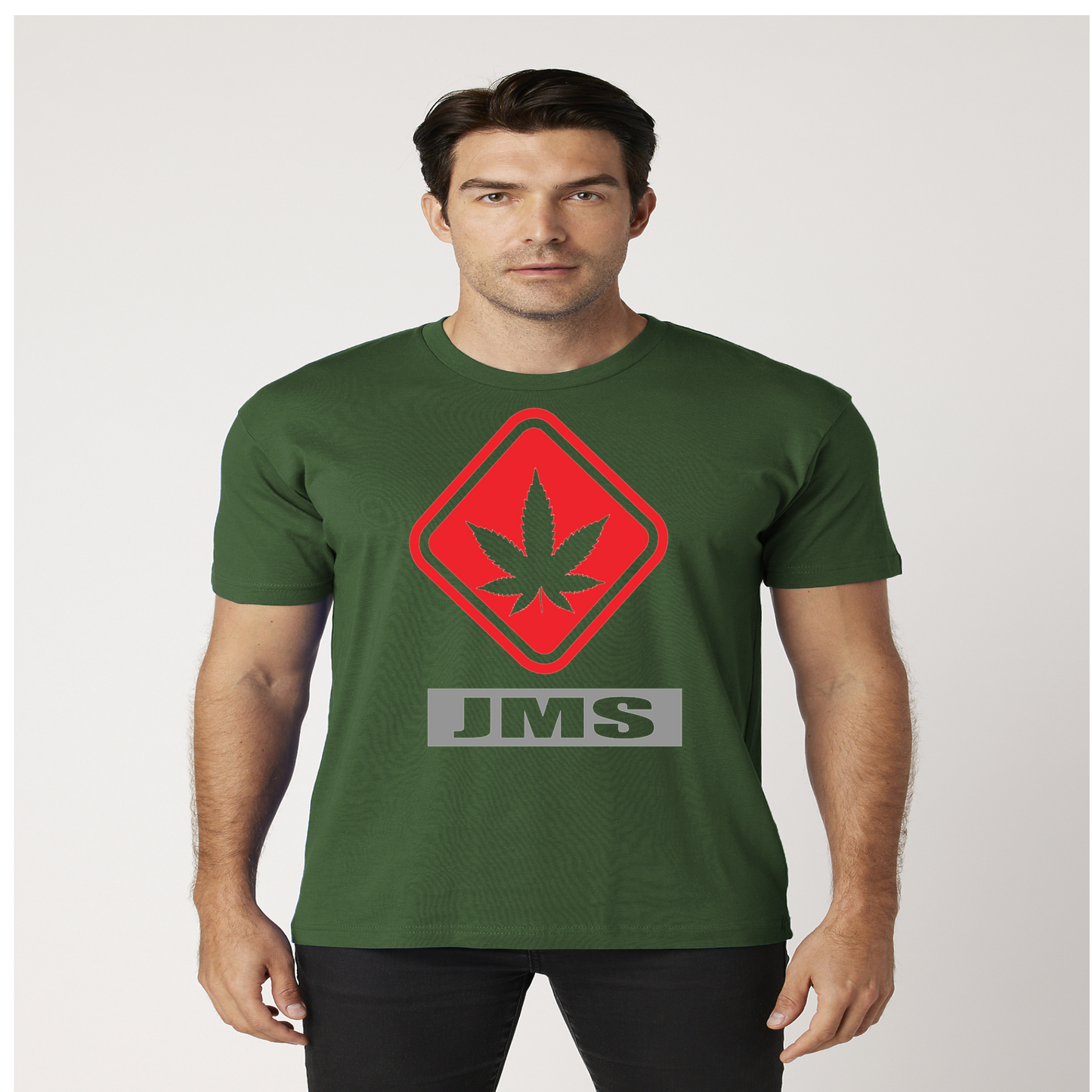JMS Hazardous Marijuana Stamp T-Shirt In Forest Green Red And Grey