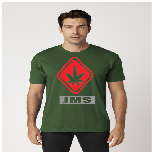 JMS Hazardous Marijuana Stamp T-Shirt In Forest Green Red And Grey
