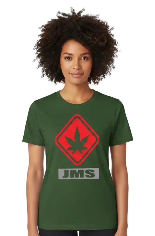 JMS Hazardous Marijuana Stamp T-Shirt In Forest Green Red And Grey