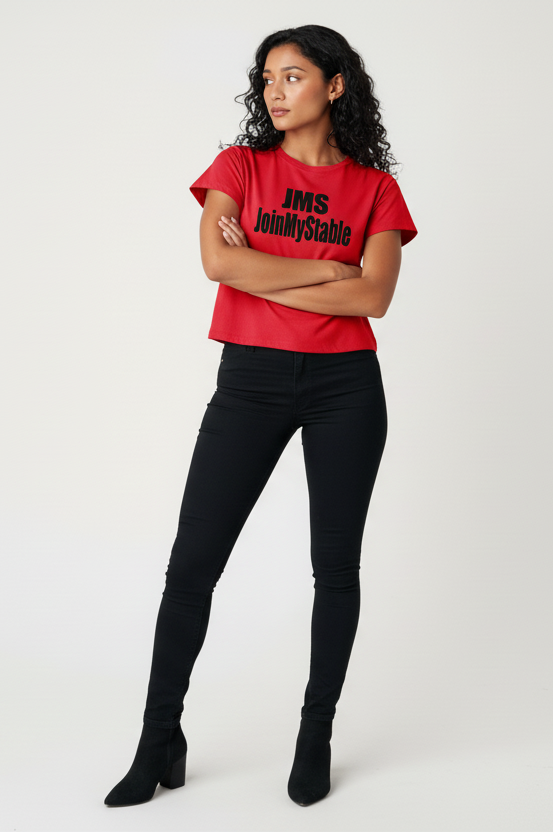 Red Tee JMS Pose 3 Arms Crossed