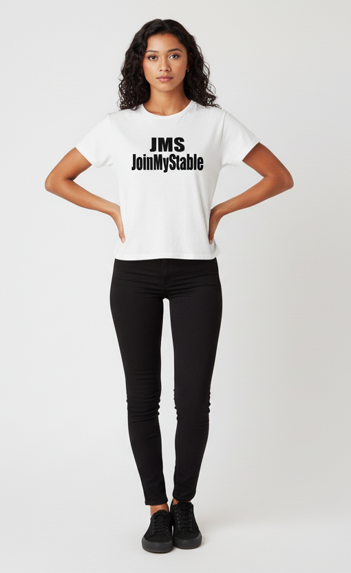 White Tee Black JMS Pose 1 Hands on Hips